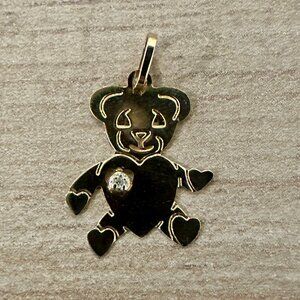 Vintage 14K Gold Teddy Bear Charm with Diamond Accent